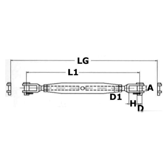 Turnbuckle two fixed jaws AISI 316