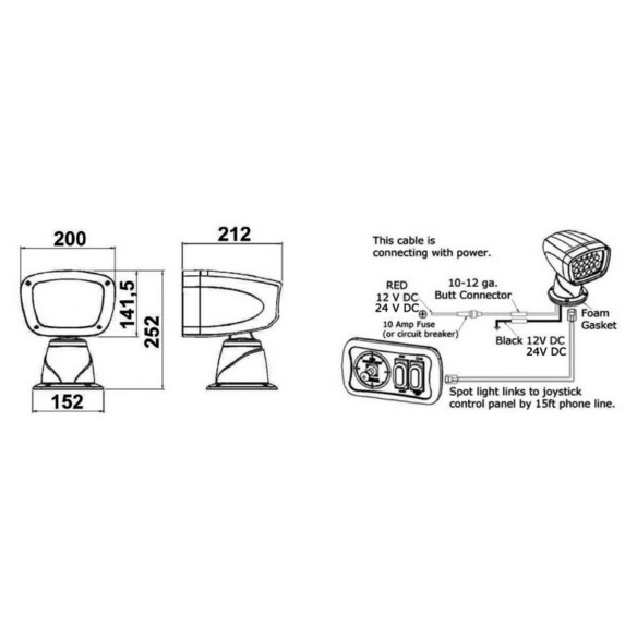 Faro elettrico Combo LED Aldebaran completo di comando joystick da plancia