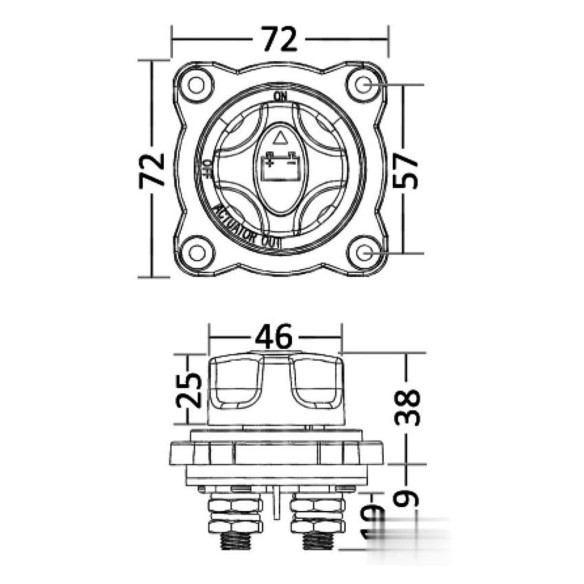 Semirecessed battery switch ONOFFOUT