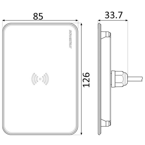 Caricabatteria stagno ROKK wireless SUB con integrated charging invisibile - 3 coil 15 W