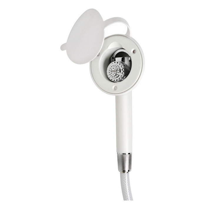 Push button shower white finish PVC hose Wall mounting