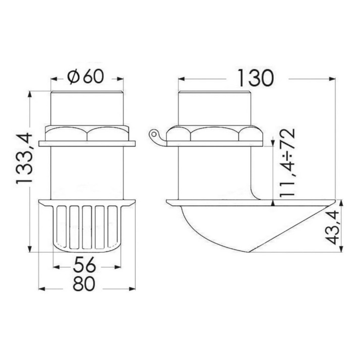 BHF thru hull scoop strainer AISI 316