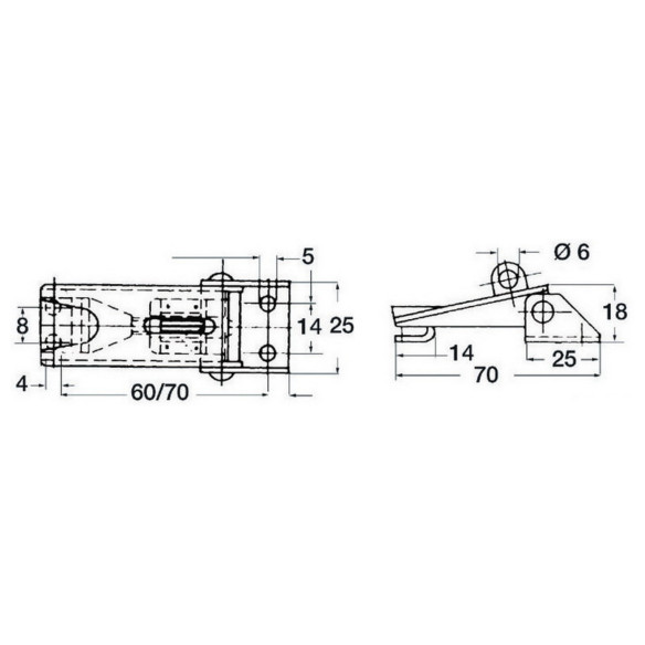 Chiusura leva regol 70x25mm