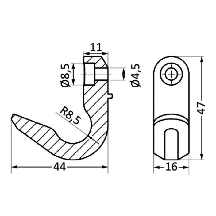 AISI 316 highresistance hook 47x16x44