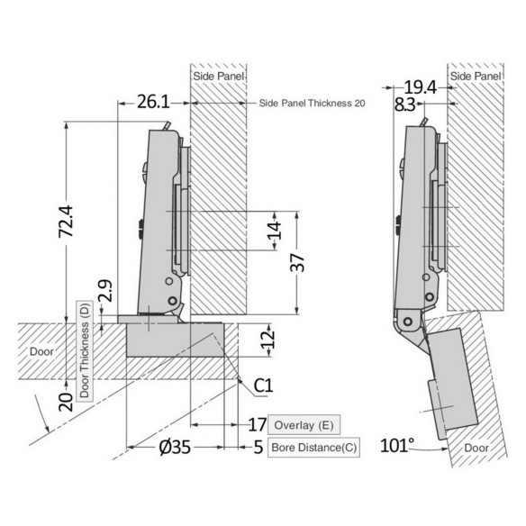 Cerniera acciaio inox con ammortizzatore ABS