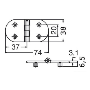 Precisioncast blind hinge AISI 316 74x38