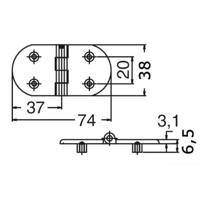 Precisioncast blind hinge AISI 316 74x38