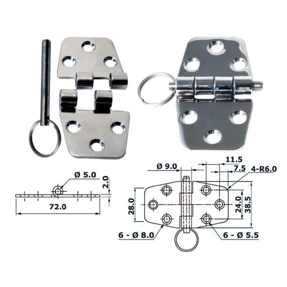 Hinge standard pin 72x38