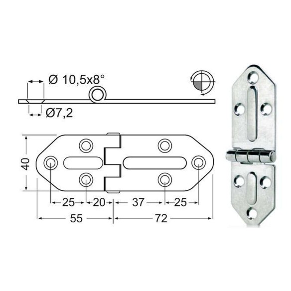 Hinge standard pin 127x40