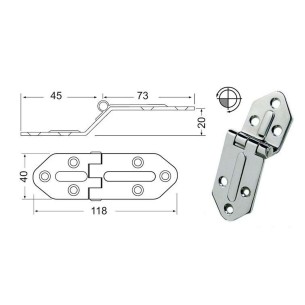 Cerniera inox sporgente 118x40
