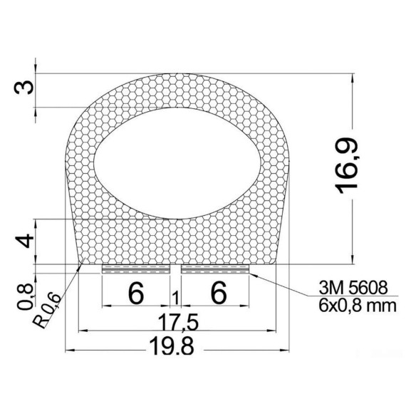 Selfadhesive EPDM black profile 5x16