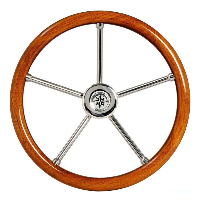 Steering wheel w teak outer ring