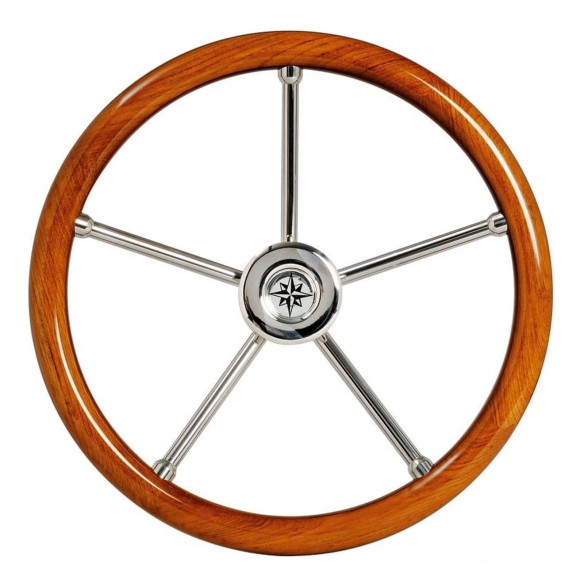 Steering wheel w teak outer ring