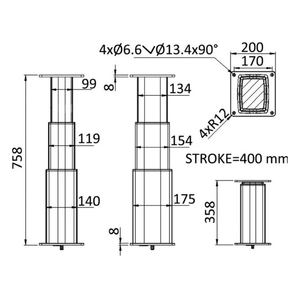 Square aluminum pedestal heights