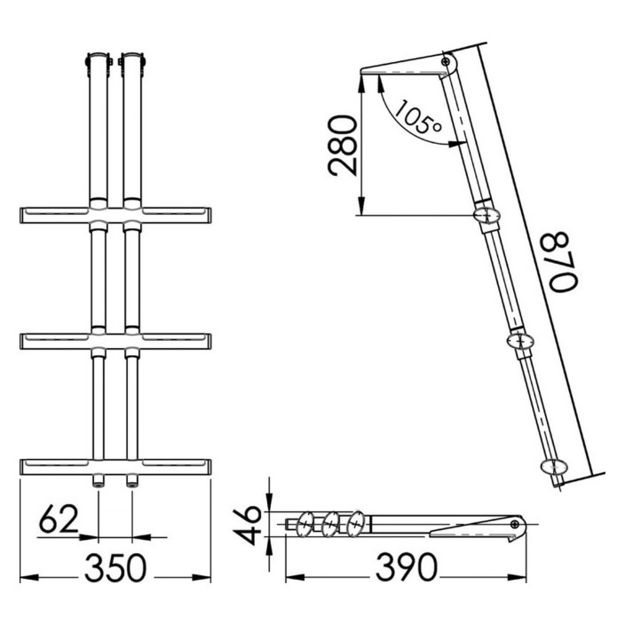 DIVER telescopic ladder steps black