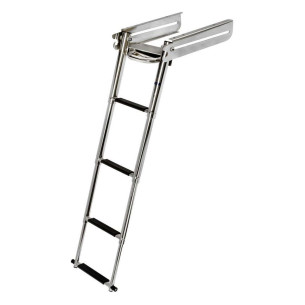 Sliding ladder under platform steps