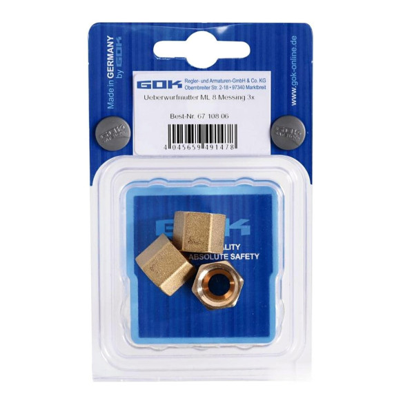 Brass nut copper tube pcs display blister