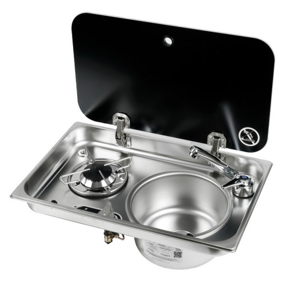 Builtin hob  sink w glass cover and mixer
