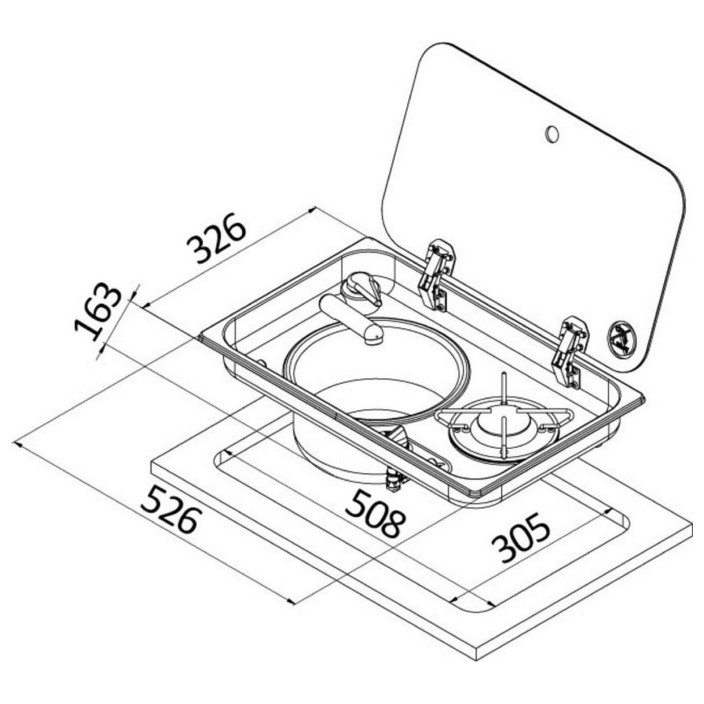 Builtin hob  sink w glass cover and mixer