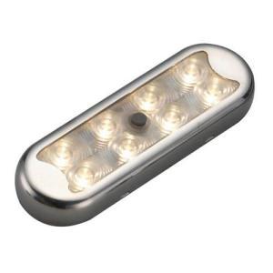 Plafoniera bimini inox compatta a 8 led fondo piatto, con interruttore tendalino